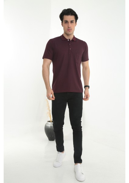 Baba Yakalı Cepli Nokta Desenli Model Klasik Kesim Tişört T-Shirt