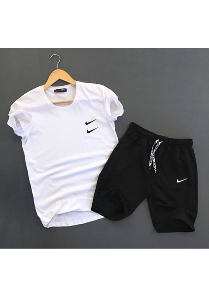 Yuvarlak Yaka Dijital Baskılı Pamuklu Ultra Hafif Çift Cep Ter Tutmayan Erkek Şort Takımı