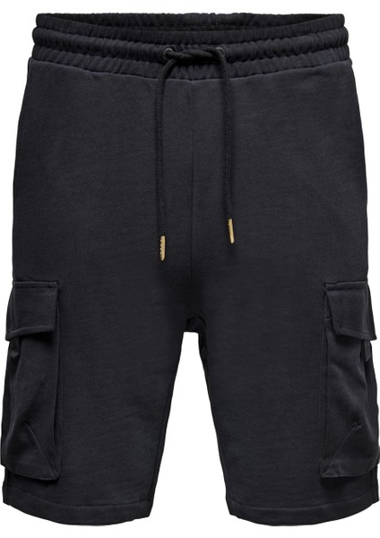 Normal Bel Düz Siyah Erkek Sweat Şort - 22019126_Onsnicky SweatShorts