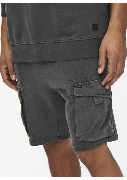 Normal Bel Düz Siyah Erkek Sweat Şort - 22019126_Onsnicky SweatShorts