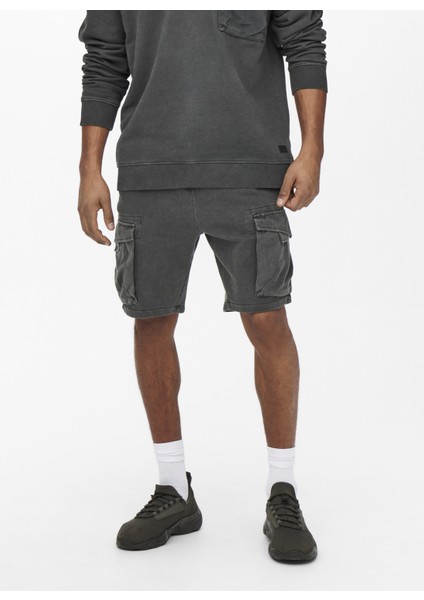 Normal Bel Düz Siyah Erkek Sweat Şort - 22019126_Onsnicky SweatShorts