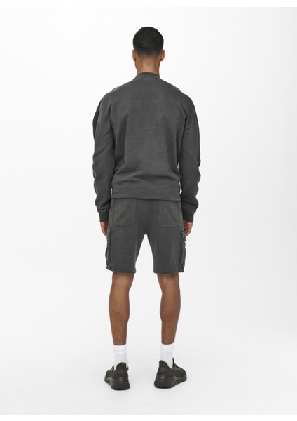 Normal Bel Düz Siyah Erkek Sweat Şort - 22019126_Onsnicky SweatShorts
