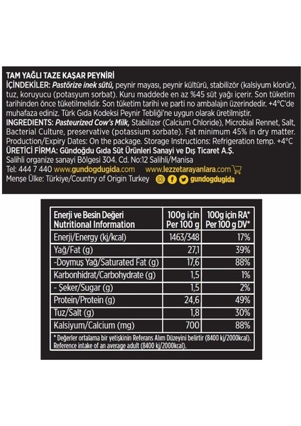 Taze Kaşar Peyniri 400 gr 6lı
