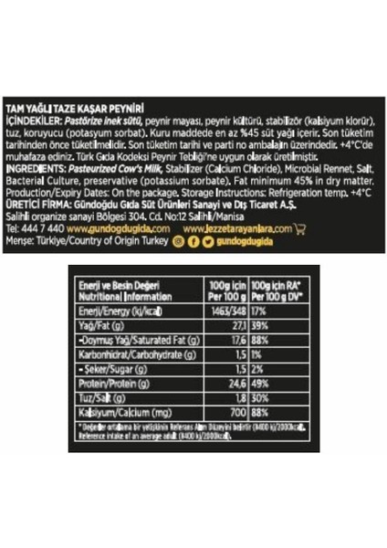 Taze Kaşar Peyniri 700G