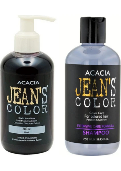 Acacia Jean's Color Mavi Saç Boyası 250 ml ve Jean's Color Boya Koruyucu Şampuan 250 ml