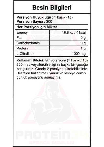 Bigjoy Citrulline Powder 300 Gr Saf Aromasız Amino Asit