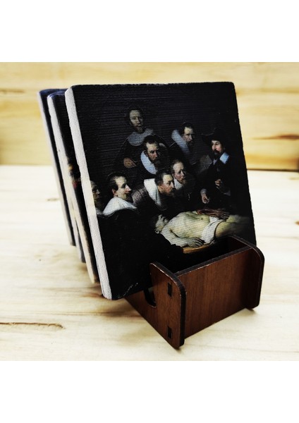 Rembrandt - Traverten Bardak Altlığı 4'lü Set Standlı