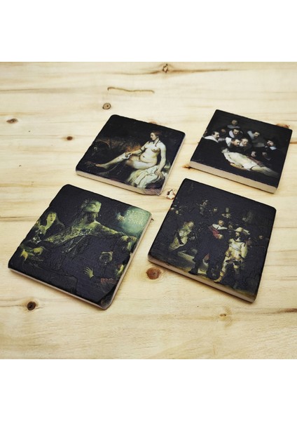 Rembrandt - Traverten Bardak Altlığı 4'lü Set Standlı modelleri