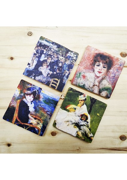 Pierre-Auguste Renoir - Traverten Bardak Altlığı 4'lü Set Standlı modelleri