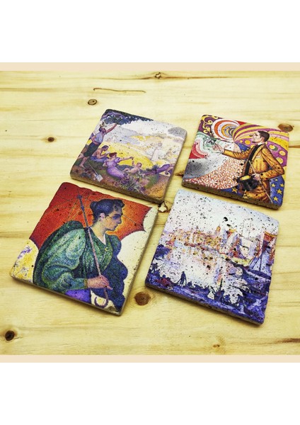 Paul Signac - Traverten Bardak Altlığı 4'lü Set Standlı fiyatları