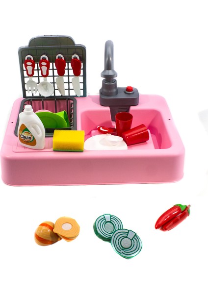 Oyuncak Mutfak Lavabo Modern Mutfak Su ile Çalışan Set Pembe