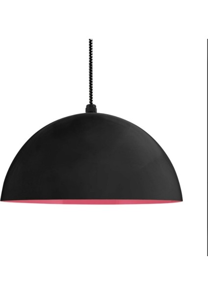 Modern Spor Metal Sarkıt Avize Siyah Içi Kırmızıi Avize 40 cm En