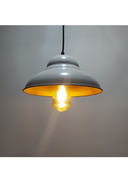 Retro Rustik Vintage Metal Sarkıt Avize Beyaz Içi Altın