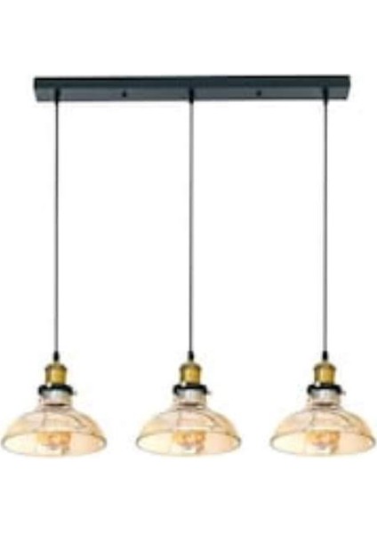 Retro Rustik Sıralı Üçlü Bal Camlı Sarkıt Masa Üstü Avize 60 cm En