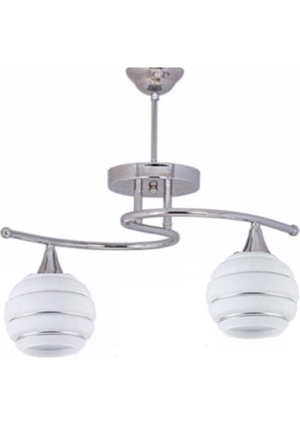 Krom Ikili Spor Modern Avize Opal Cam