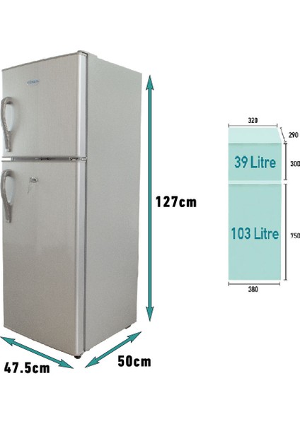 142LT.TEKNE-YAT-KARAVAN Buzdolabı & Dondurucu 12/24VDC Kompresörlü Sessiz Hızlı Soğutma Geniş Hacim Fridgers DE142