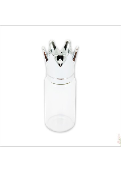 Cam Tüp Şişe 6,5cm x 2,2cm, Kral Tacı Gümüş Kapaklı - 1 Adet