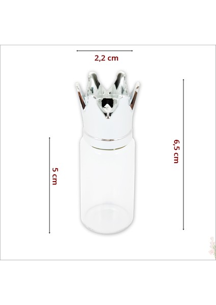 Cam Tüp Şişe 6,5cm x 2,2cm, Kral Tacı Gümüş Kapaklı - 1 Adet fiyatları