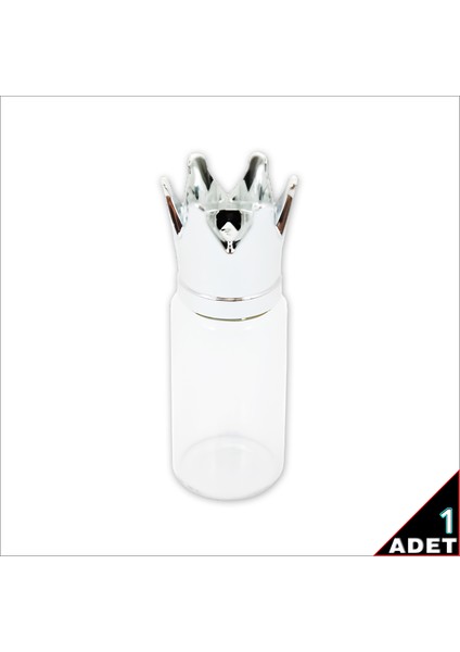 Cam Tüp Şişe 6,5cm x 2,2cm, Kral Tacı Gümüş Kapaklı - 1 Adet modelleri