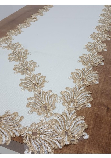 Jadelin Gold Güpürlü Keten Kumaş Runner Krem 48x145 Cm - 1141 indirimleri