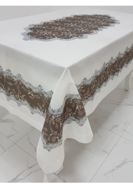 Meltem Baskılı Keten Kumaş Kreme Kahve Masa Örtüsü Dikdörtgen 160x220 cm - 1142 modelleri
