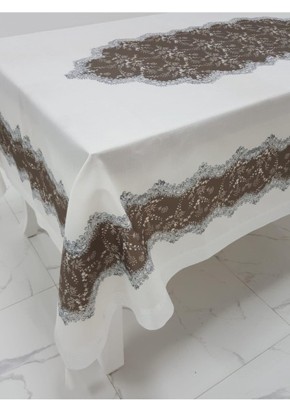 Meltem Baskılı Keten Kumaş Kreme Kahve Masa Örtüsü Dikdörtgen 160x220 cm - 1142 indirimleri