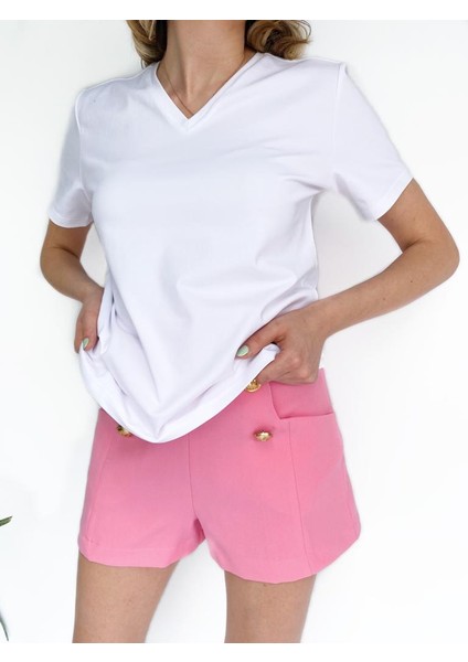 Kadın V Yaka Basic Tişört Beyaz fiyatları