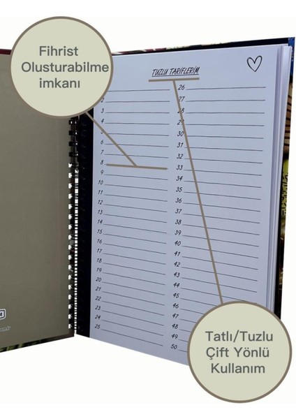 Tatlı/tuzlu Çift Yönlü Yemek Tarif Defteri - 100 Tarif fırsatları