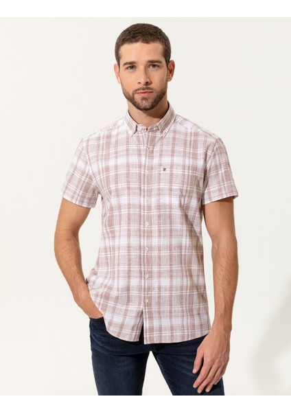 Erkek Bej Regular Fit Kısa Kollu Gömlek 50251475-VR011