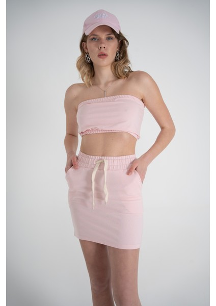 Kadın Pembe Yüksek Lastikli Ipli Bel Mini Boy Toa Etek fiyatları