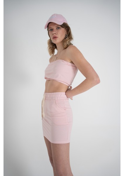 Kadın Pembe Yüksek Lastikli Ipli Bel Mini Boy Toa Etek fırsatları