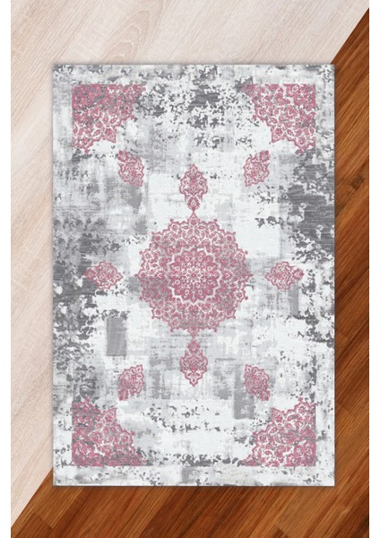 İpek Kadife Gri Pembe Renkli Padişah Desen Lastikli Halı Örtüsü fiyatları