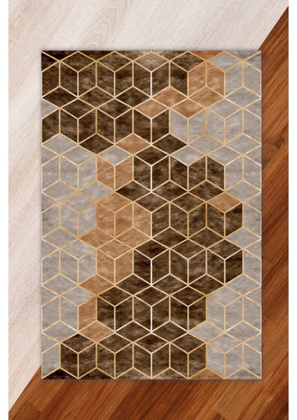 İpek Kadife Kahverengi Renkli Piramit Desen Lastikli Halı Örtüsü fiyatları