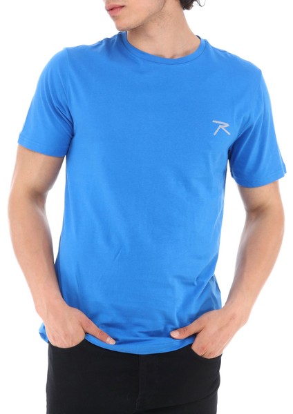 Erkek Pamuk T-Shirt Gravıs Saks