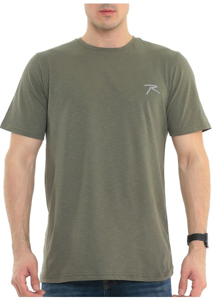 Erkek Pamuk T-Shirt Gravıs Haki