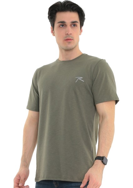 Erkek Pamuk T-Shirt Gravıs Haki