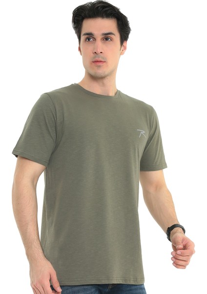 Erkek Pamuk T-Shirt Gravıs Haki