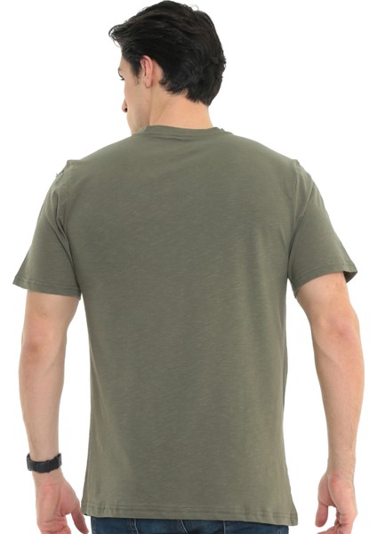Erkek Pamuk T-Shirt Gravıs Haki