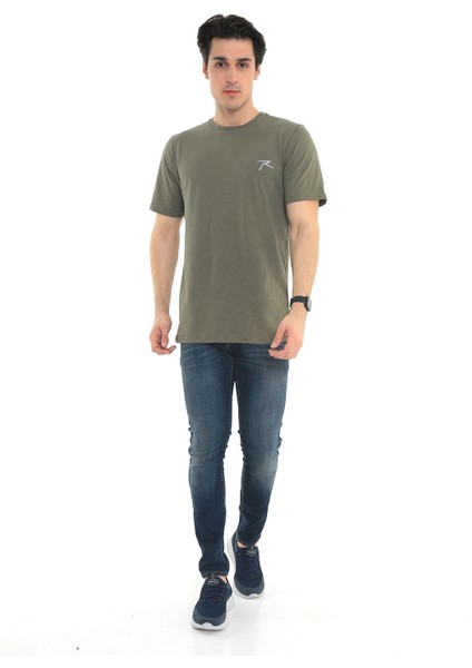 Erkek Pamuk T-Shirt Gravıs Haki