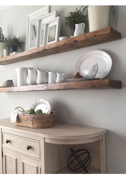 Doğal Ahşap Raf 2'li Takım - 80 x 20 cm