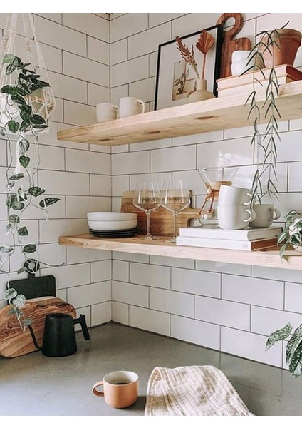 Doğal Ahşap Raf 2'li Takım - 100 x 20 cm