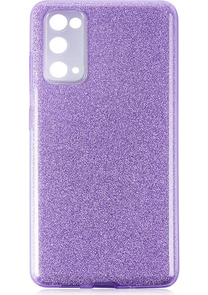 S20 FE Uyumlu Kılıf Kamera Korumalı Çift Katmanlı Simli Shining Silikon Arka Kapak Mor