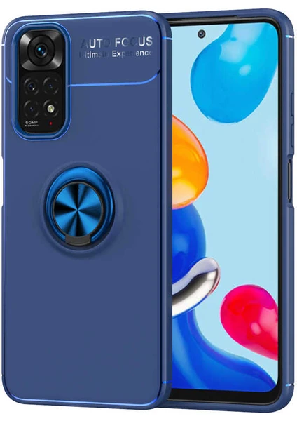 Case 4U Xiaomi Redmi Note 11 Kılıf Mıktanıslı Autofocus Shockprof Ravel Yüzüklü Standlı Slikon Kapak Lacivert