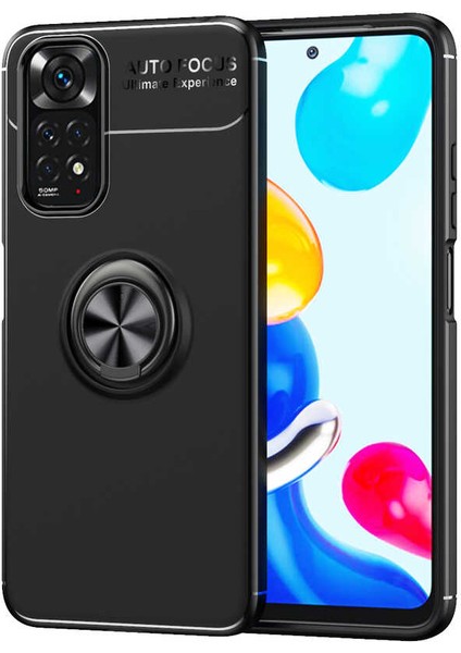 Xiaomi Redmi Note 11 Kılıf Mıktanıslı Autofocus Shockprof Ravel Yüzüklü Standlı Slikon Kapak Siyah