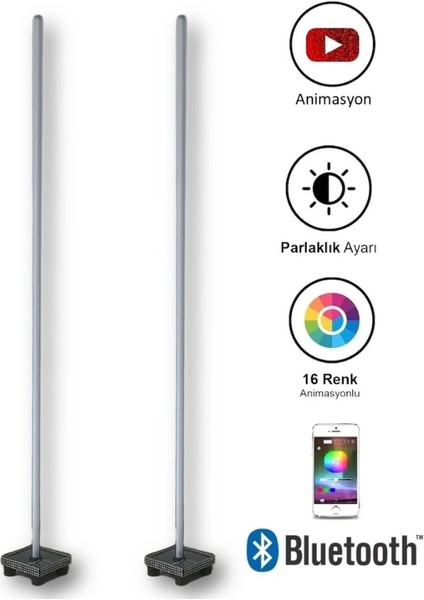 Rgb LED Lambader 50 cm Bluetooth Kontrollü Çiftli Set