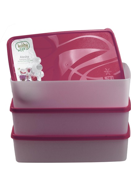 Alaska Nofrost Saklama Kabı 2 Litre 3'lü Fuşya