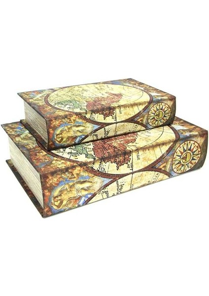 Kutu Kitap Harita 2'li Set Kitap Kutusu Dekoratif Hediyelik