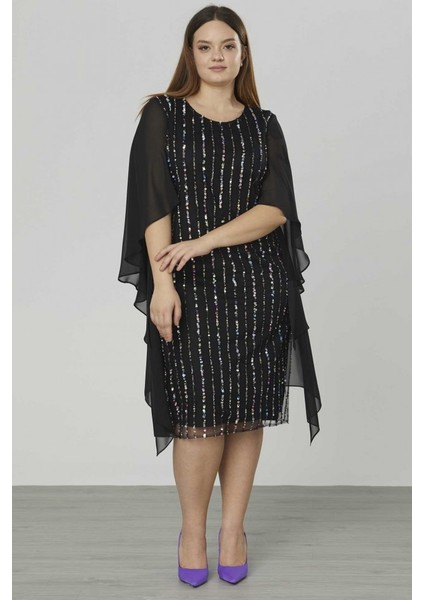 Büyük Beden Önü Payetli Dökümlü Elbise fiyatları