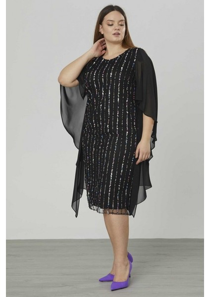 Büyük Beden Önü Payetli Dökümlü Elbise modelleri