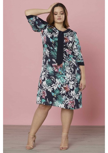 Büyük Beden Yaka Kravatlı Kolu Kombinli Elbise fiyatları